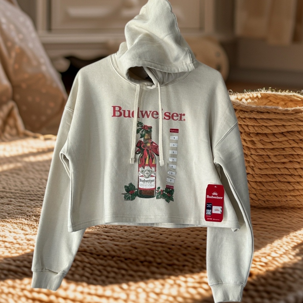 Budweiser Off-White Crop Tops Sweater Hoodie with Bottle Design